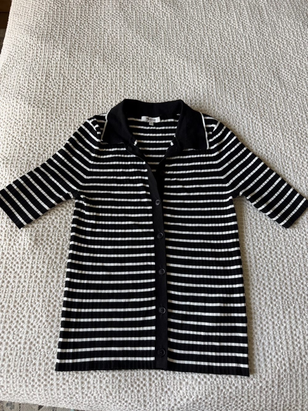 Madewell Black and White Striped Button-Front Cardigan